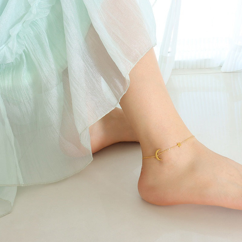 Adiffu Romantic Star And Moon Gold Anklet