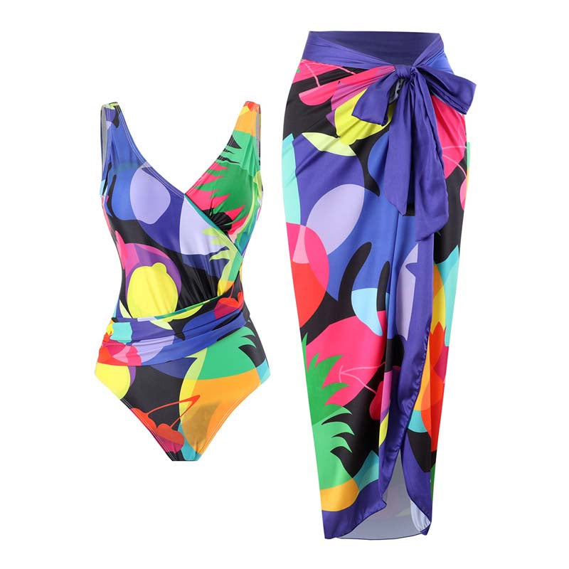 Adiffu Printed Long Skirt Swimsuit