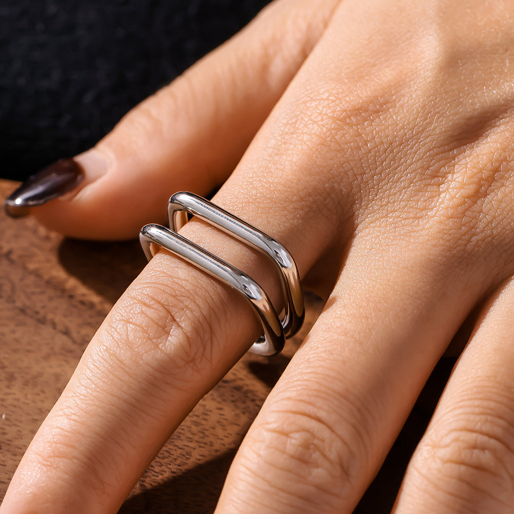 Adiffu Creative Double Hollow U-cut Ring
