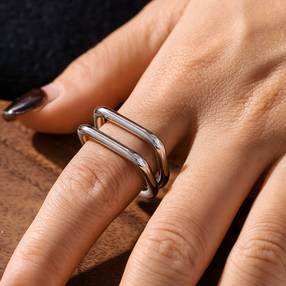 Adiffu Creative Double Hollow U-cut Ring