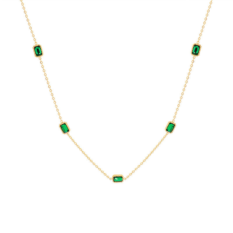 Adiffu Natural Square Emerald Zircon Collarbone Necklace