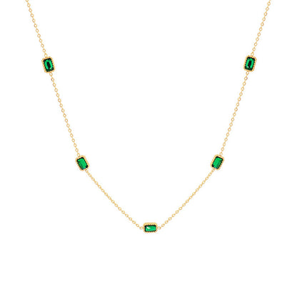 Adiffu Natural Square Emerald Zircon Collarbone Necklace