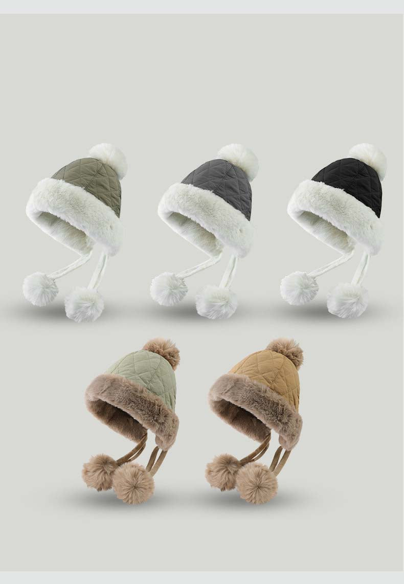 Adiffu Autumn And Winter Mixed Color Cotton Wool Ear Protection Hat