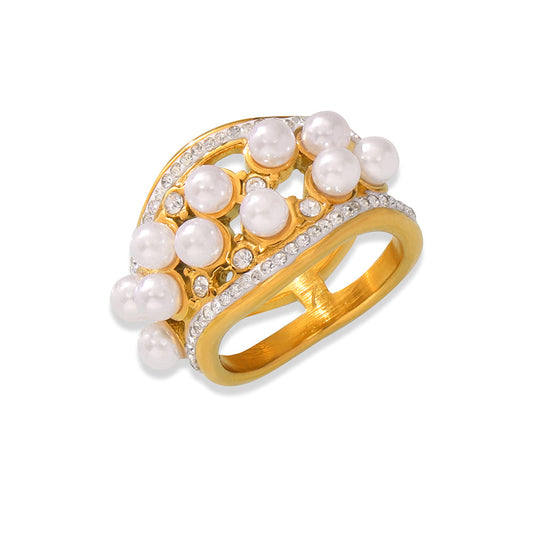 Adiffu Exquisite Zircon Imitation Pearl Ring