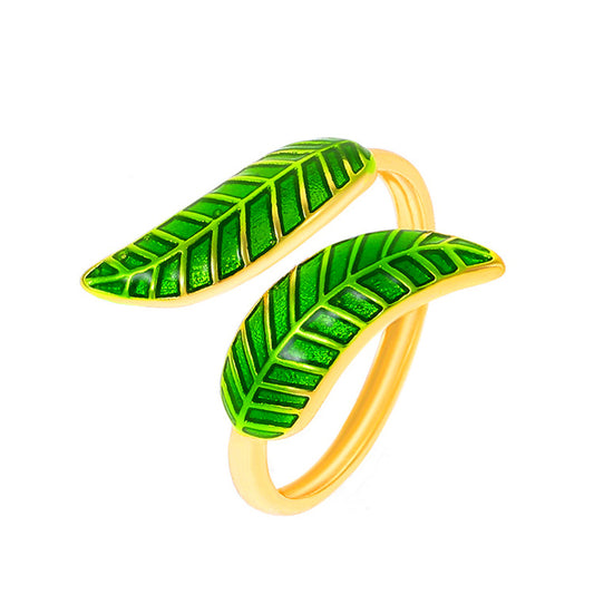 Adiffu Green Leaf Geometric Opening Ring