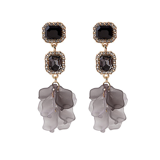Adiffu Crystal Black Rose Petal Earrings