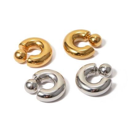 Adiffu 16K Gold Stainless Steel Front And Rear C-shaped Earrings