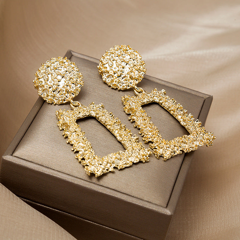 Shiny Trapezoidal Geometric Frosted Relief Earrings