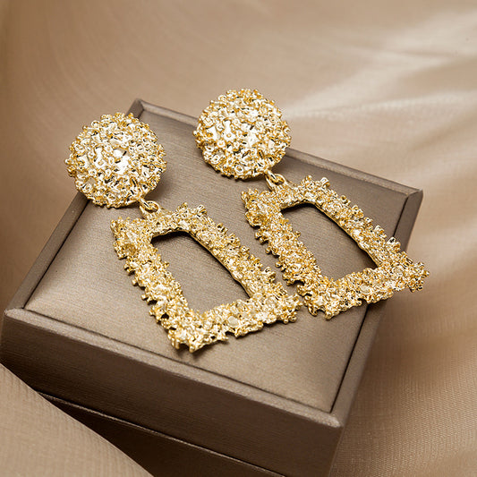 Shiny Trapezoidal Geometric Frosted Relief Earrings