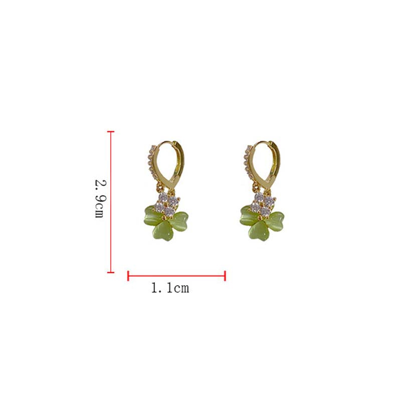 Adiffu Fresh Green Four-leaf Flower Zircon Earrings