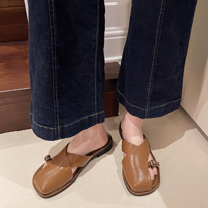 Adiffu Women's Summer Casual Roman Beach Shoes Baotou Slippers