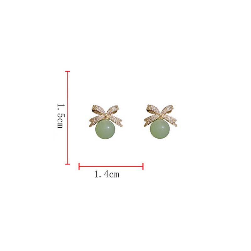 Fresh Zircon Bow Jade Bead Earrings