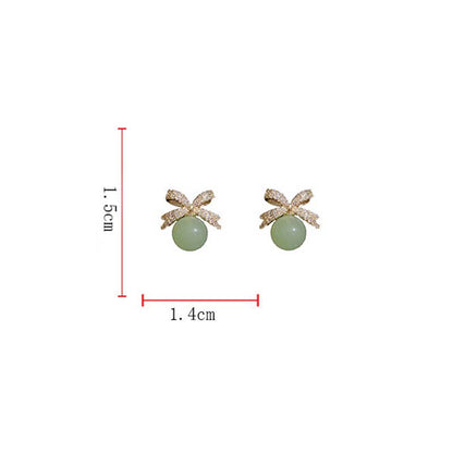 Fresh Zircon Bow Jade Bead Earrings