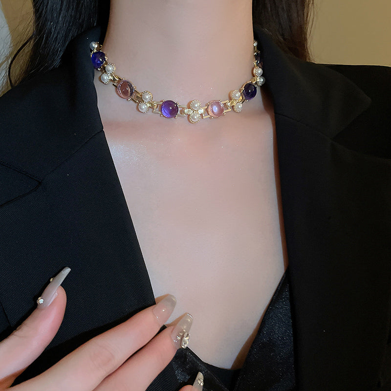 Adiffu Classic Clavicle Artificial Pearl Necklace And Earrings