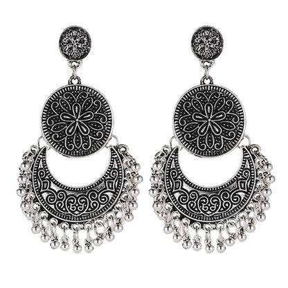 Adiffu Vintage Hollow Crescent Tassel Earrings