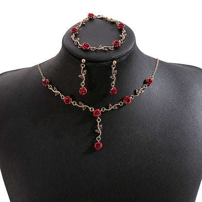 Adiffu Vintage Romantic Red Rose Jewelry Set