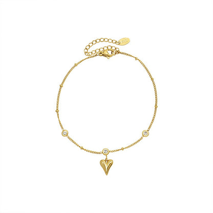 Adiffu Zircon Peach Heart Pendant Anklet