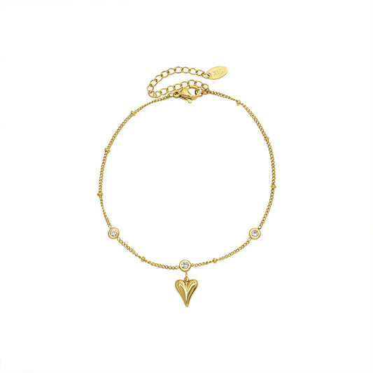 Adiffu Zircon Peach Heart Pendant Anklet