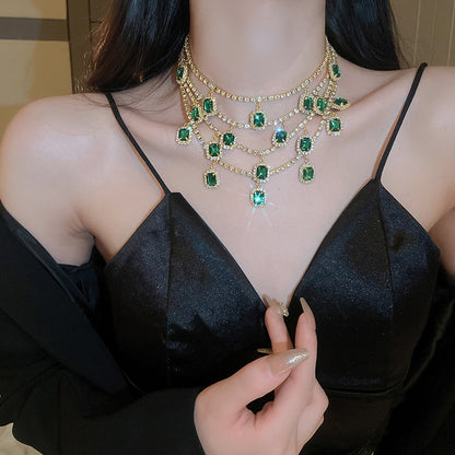 Adiffu Women's Emerald Collarbone Necklace
