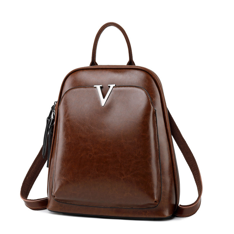 Adiffu Stylish Retro Genuine Leather Backpack Women's School Bag