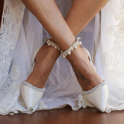 Adiffu Pointed Rhinestone Pearl Fringe Wedding Shoes