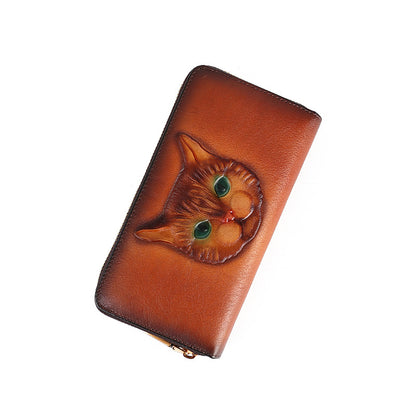 Adiffu New Genuine Leather Cat Embossed Multi-slot Card Bag Clutch Purse