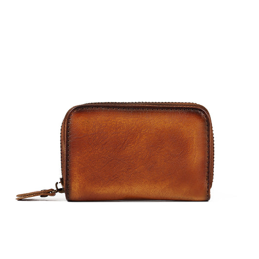 Adiffu Vintage Mini Leather Zipper Card Bag