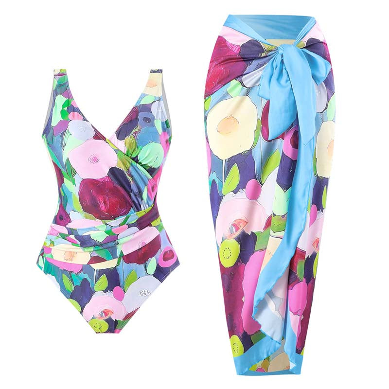 Adiffu Printed Long Skirt Swimsuit