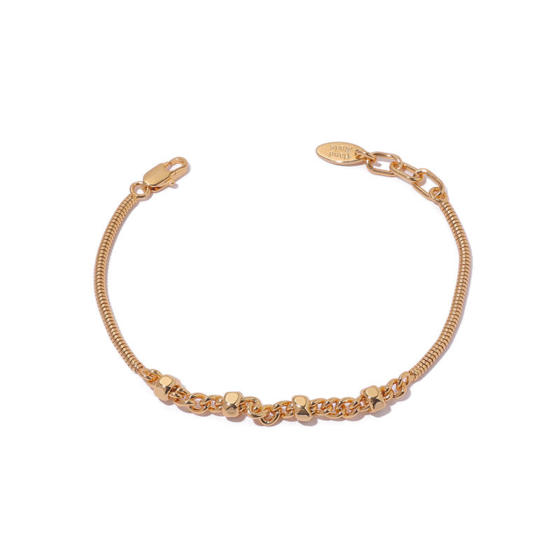 Adiffu Brass Plated 18K Gold Screw Cap Shape Snake Bone Chain Splicing Bracelet
