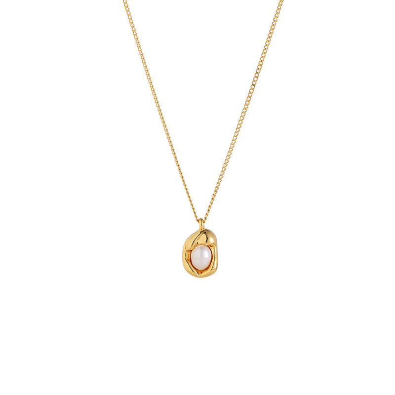 Adiffu Brass-plated 18K Gold French Style Pearl Pendant Necklace