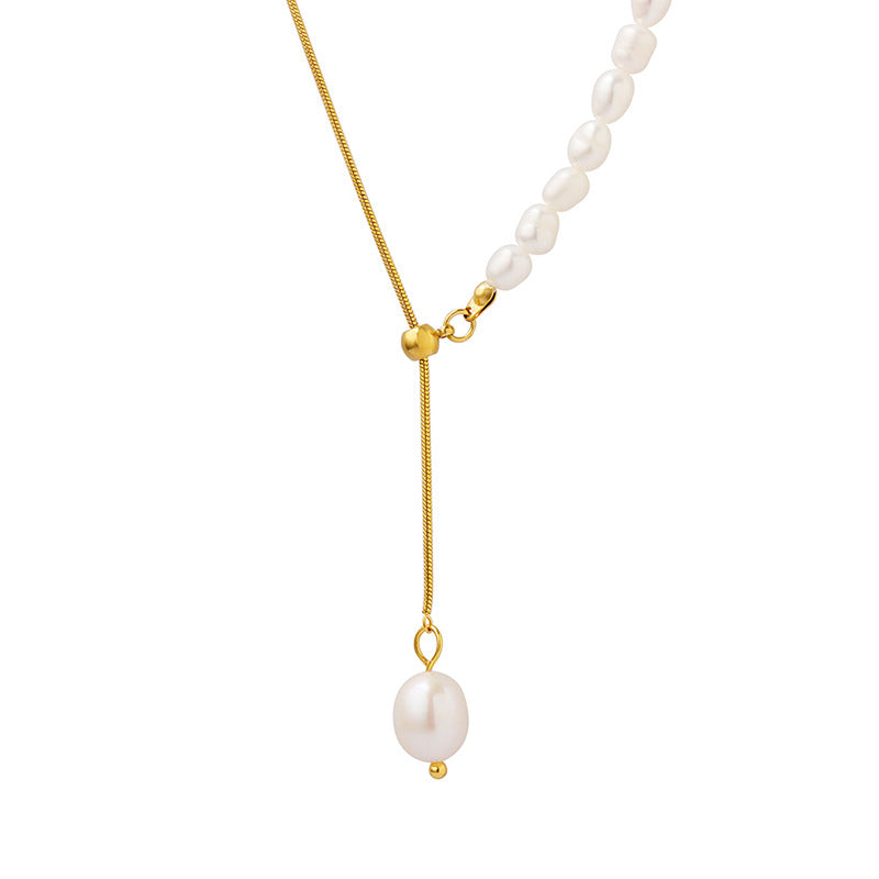 Adiffu French Fresh Water Pearl Adjustable Fringe Pendant Necklace