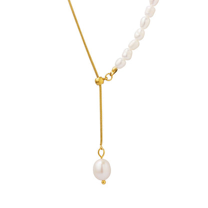 Adiffu French Fresh Water Pearl Adjustable Fringe Pendant Necklace