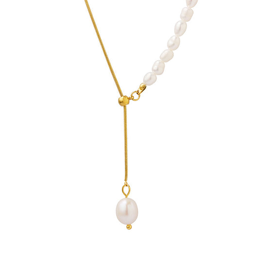 Adiffu French Fresh Water Pearl Adjustable Fringe Pendant Necklace