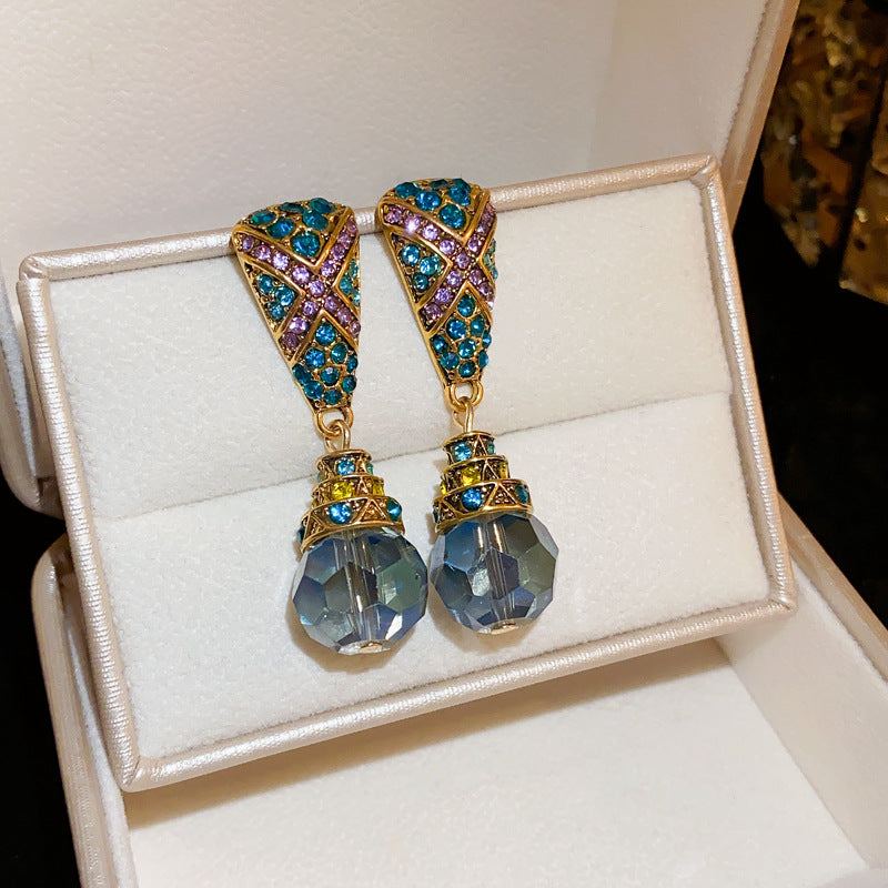 Adiffu Rhinestone Set Trapezoidal Drop Tassel Earrings