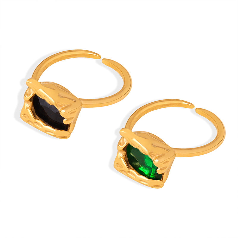 Adiffu Irregular Grain Square Box Set With Glass Stone Opening Ring