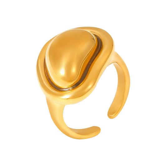 Adiffu Special Shape Gold Bean Adjustable Ring