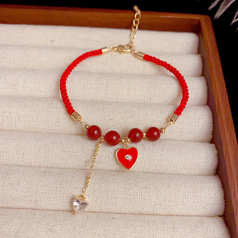 Adiffu Festive Garnet Red Love Bracelet