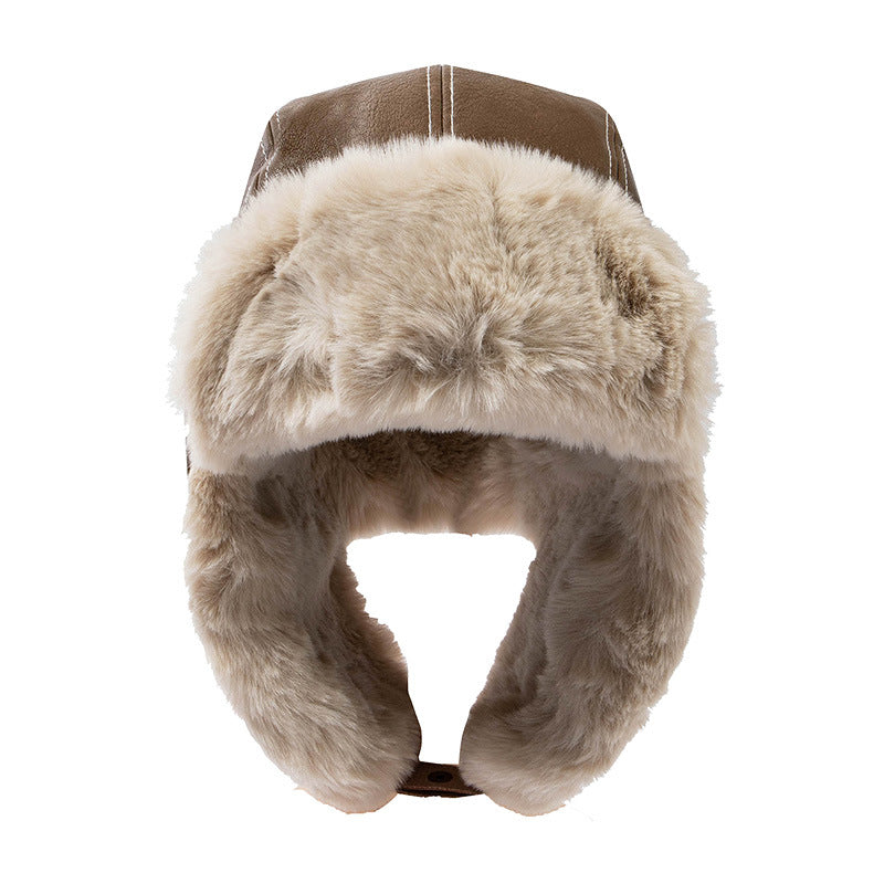 Adiffu Vintage Leather And Fleece Flight Hat