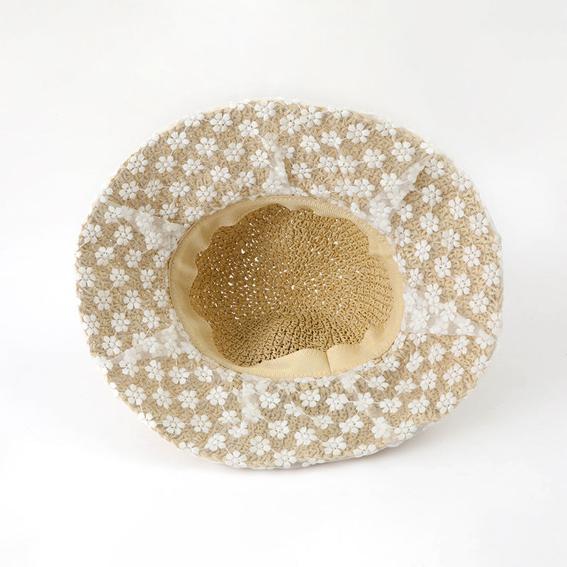 Adiffu Sweet Flower Lace Woven Straw Hat