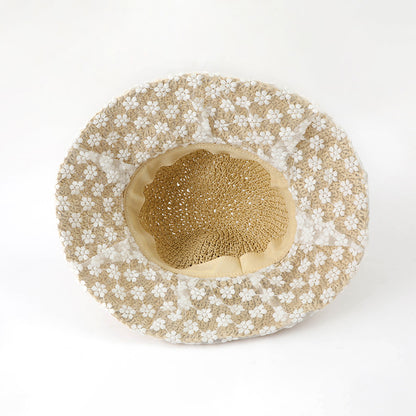 Adiffu Sweet Flower Lace Woven Straw Hat
