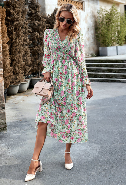 Adiffu Elegant V-neck Long Dress