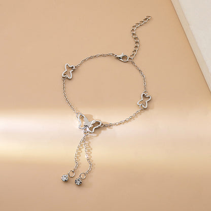 Exquisite Hollow Butterfly Diamond Fringed Anklet