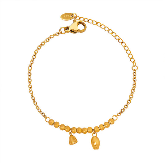 Adiffu Retro Palace Style Lotus Flower Beads Golden Anklet