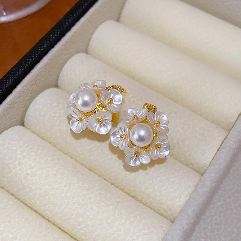 Adiffu Chic Cluster Artificial Pearl Flower Earrings