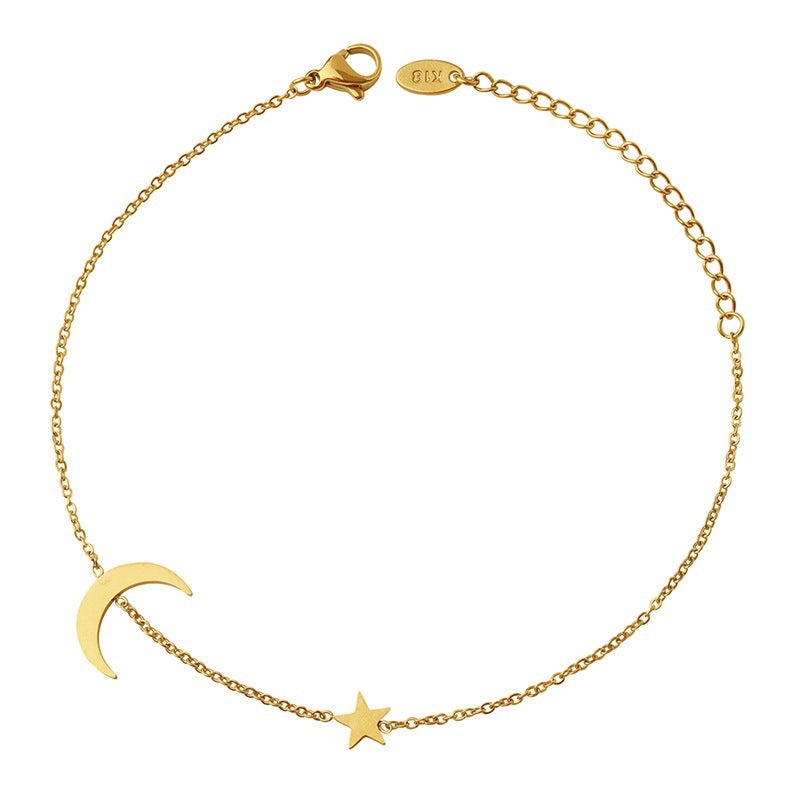 Adiffu Romantic Star And Moon Gold Anklet