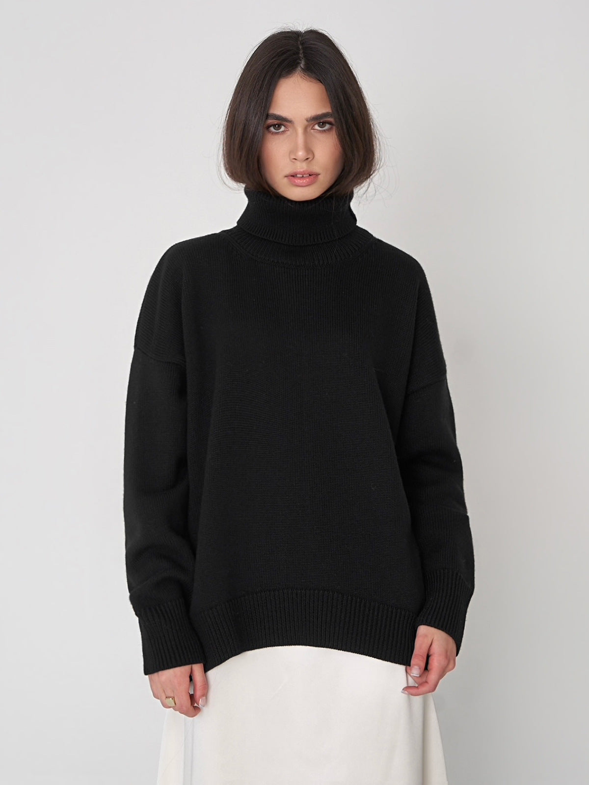 Adiffu Autumn Winter Solid Color Loose Knitted Sweater