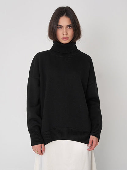Adiffu Autumn Winter Solid Color Loose Knitted Sweater
