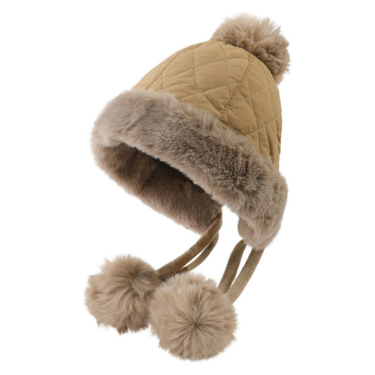 Adiffu Autumn And Winter Mixed Color Cotton Wool Ear Protection Hat