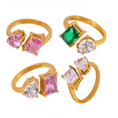 Adiffu Geometric Crystal Opening Adjustable Ring