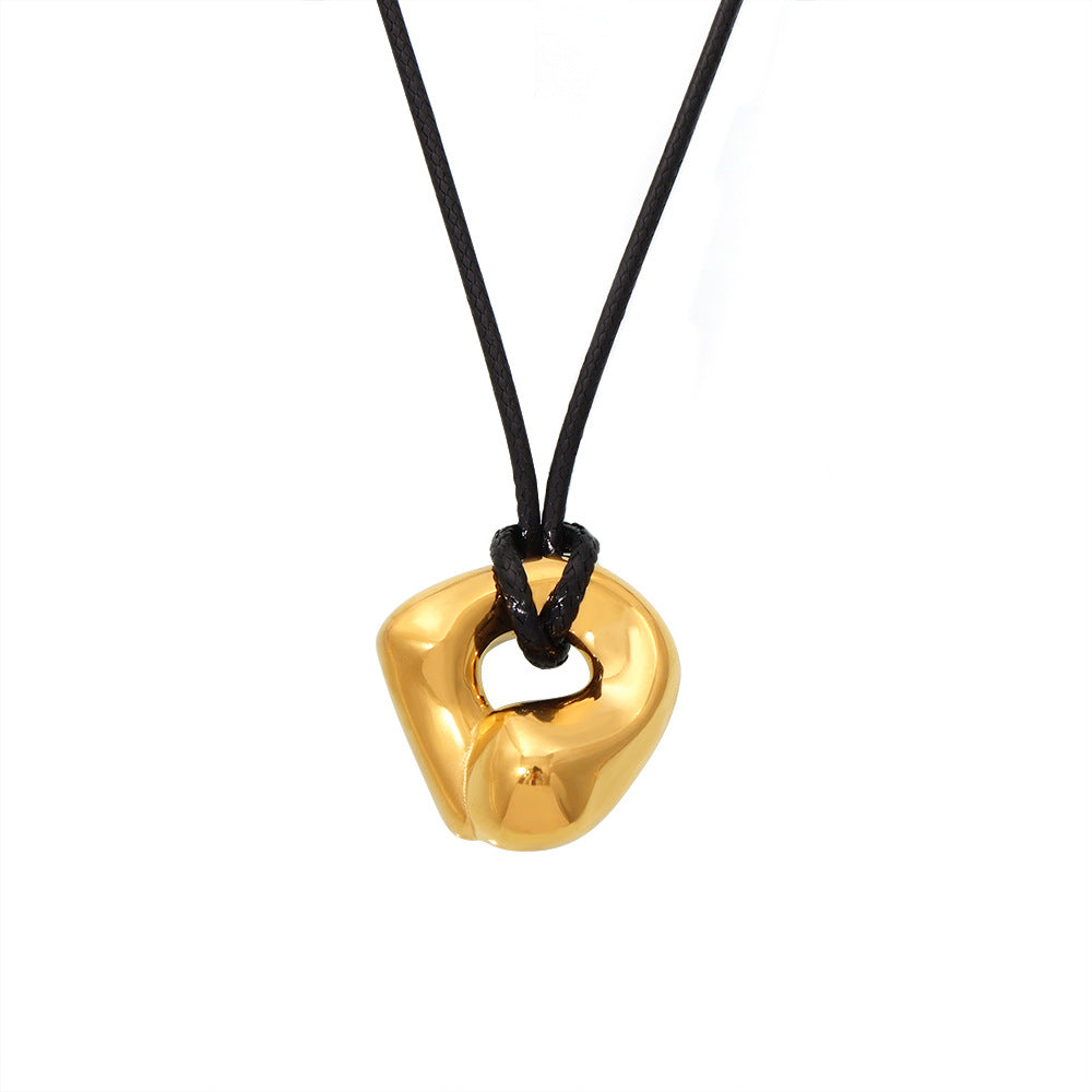 Adiffu Leather Rope Adjustable Geometric Pendant Sweater Necklace
